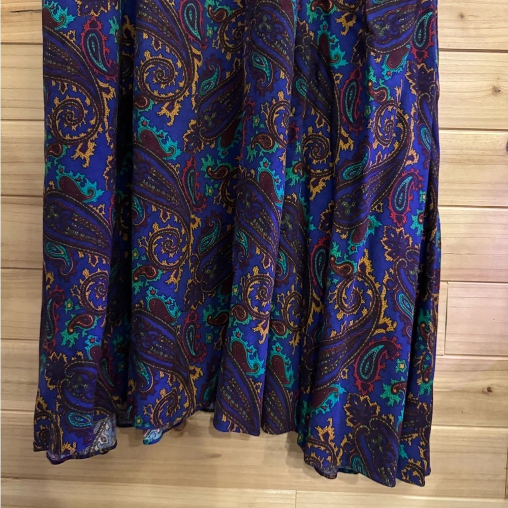 Vintage 80’s Raoul Large Retro Bold Colorful Paisley Collared Midi Dress Western - Picture 8 of 13